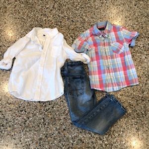 Boys jeans with two dress shirts.